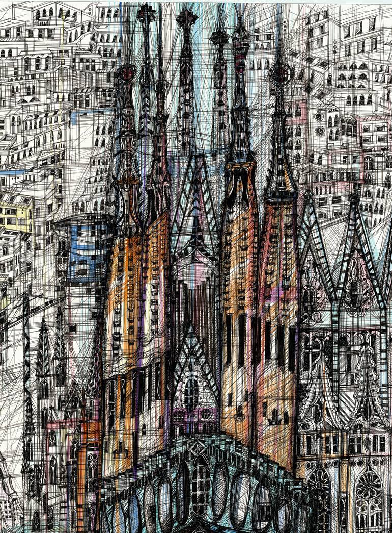 Original Expressionism Cities Drawing by Maria Susarenko