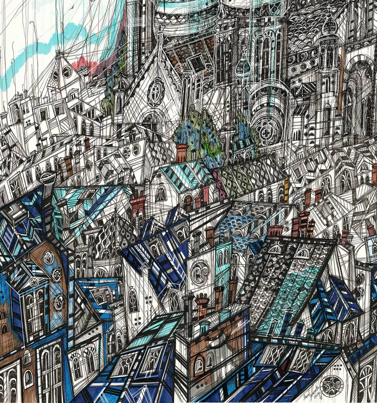 Original Expressionism Cities Drawing by Maria Susarenko