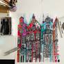 Amsterdam is one of my favourite city and it's the most inspiring place for me! 
I visited Amsterdam several times and it's amazing architecture inspires me so much.
So here is my new bright colorful drawing of Amsterdam buildings!
I created this artwork using different graphic tools, markers on a finnsih cardboard with marble crump.
This artwork will look beautiful in a black wooden frame.