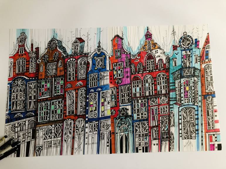 Original Cities Drawing by Maria Susarenko