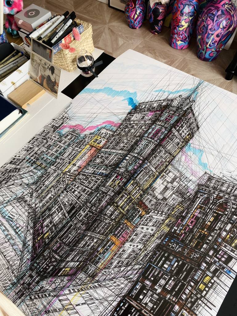 Original Expressionism Cities Drawing by Maria Susarenko