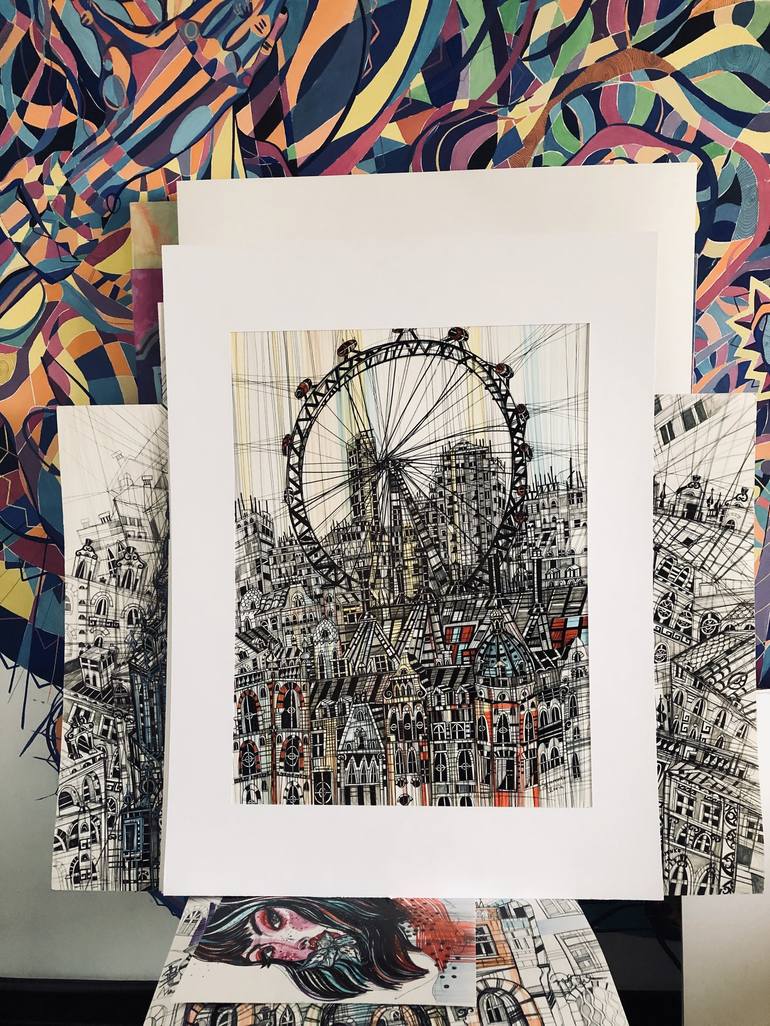 Original Expressionism Cities Drawing by Maria Susarenko