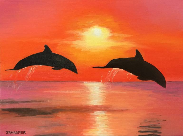 Sunset Dolphins Painting by Jill Ann Harper Saatchi Art