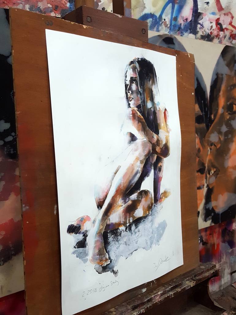 Original Expressionism Nude Drawing by thomas donaldson