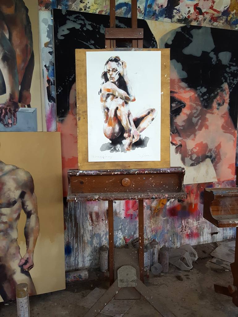 Original Expressionism Nude Drawing by thomas donaldson