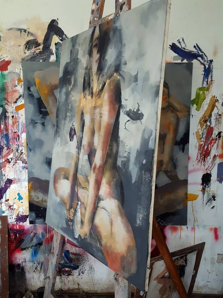 Original Expressionism Nude Painting by thomas donaldson