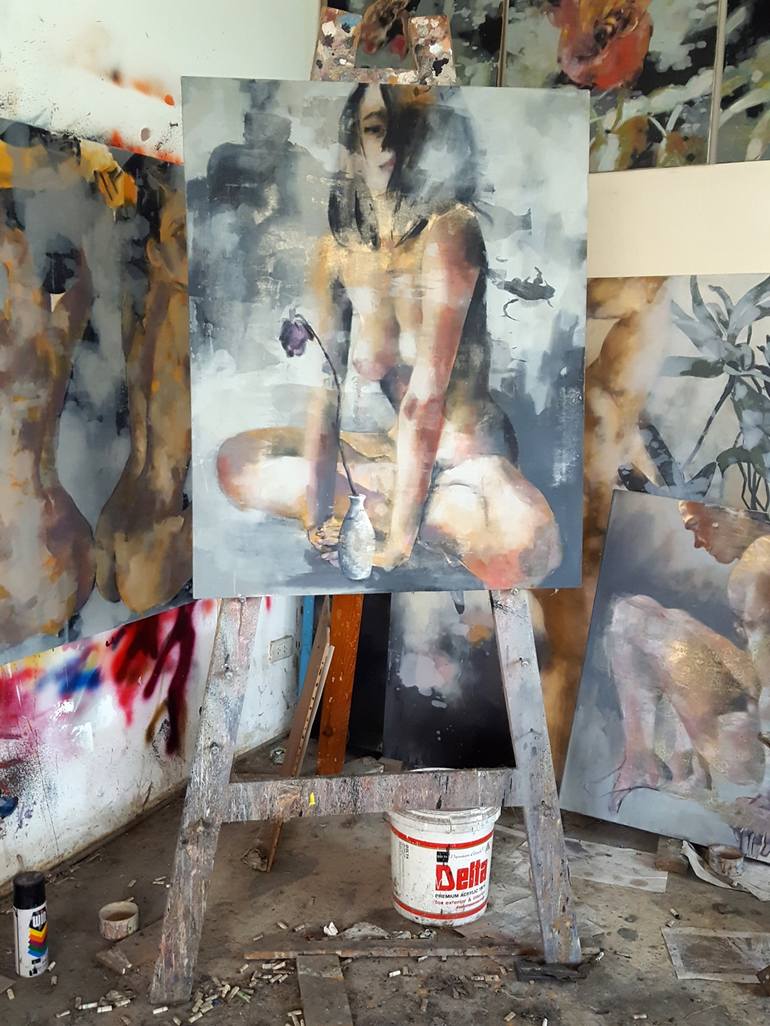 Original Expressionism Nude Painting by thomas donaldson