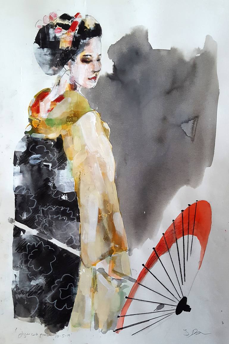 figure with parasol 10-5-19 Painting by thomas donaldson | Saatchi Art