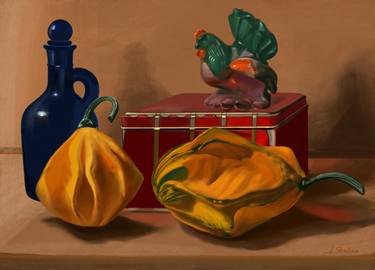 Stillife with gourds and blue glass thumb