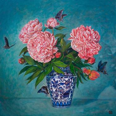 Peonies In A Delft Vase thumb