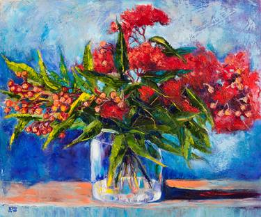 Red Flowers In A Glass Vase Paintings For Sale Saatchi Art