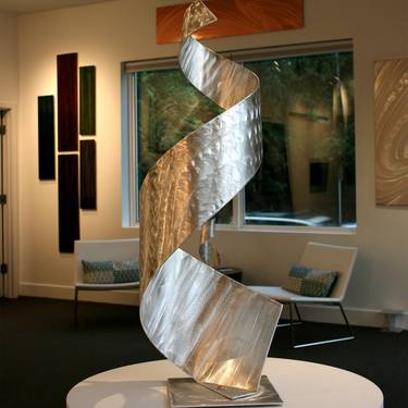 'Spin' - Elegant Metal Sculpture Modern Silver Decor Contemporary Metal Ribbon Table Art thumb