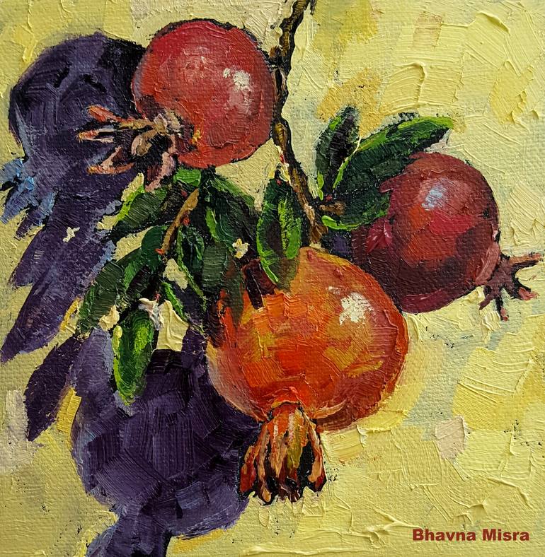 “Anaar” – Small Sized Oil Painting of Pomegranate by Artist Bhavna ...