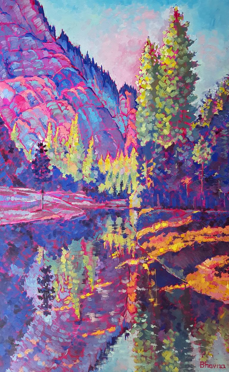Yosemite Mirror Lake” – Colorful Nature Painting by Artist Bhavna ...