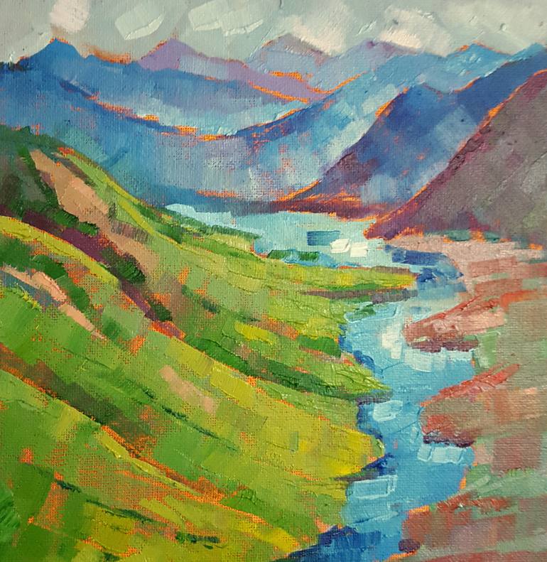 Blue River – Small Oil Painting by Bhavna Misra Painting by Bhavna ...