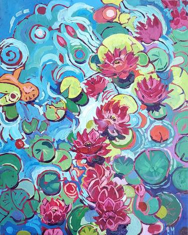 "Lotus Parade" - fine art oil by Bhavna Misra thumb