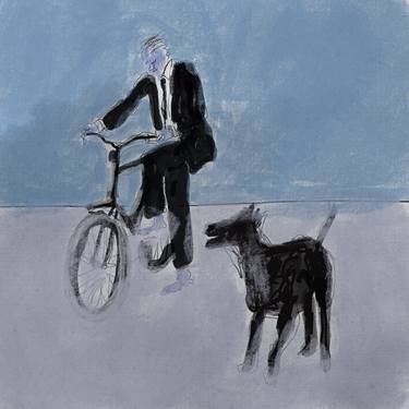 Dog with cyclist in the snow - Limited Edition of 10 thumb