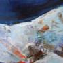 This is a many layered textured painting with multiple mediums.