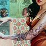 Detail showing handmade textiles, paperback novels and acrylic painted figure