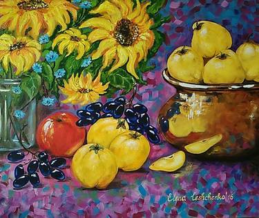 Original Art Deco Still Life Paintings by Elena Leshchenko