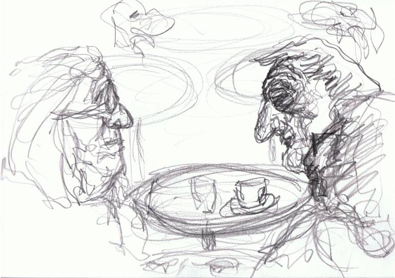 Original Abstract Expressionism People Drawing by Claude Simon