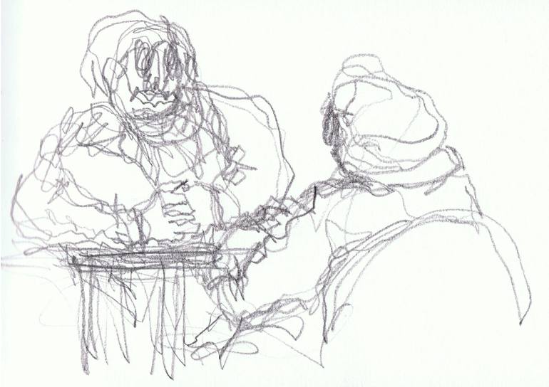 Original Abstract Expressionism People Drawing by Claude Simon