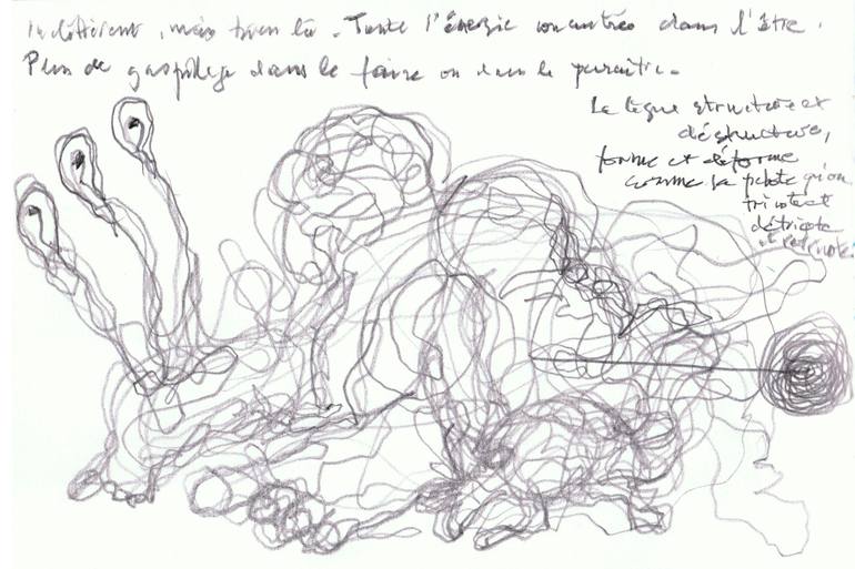 Original Abstract Expressionism People Drawing by Claude Simon