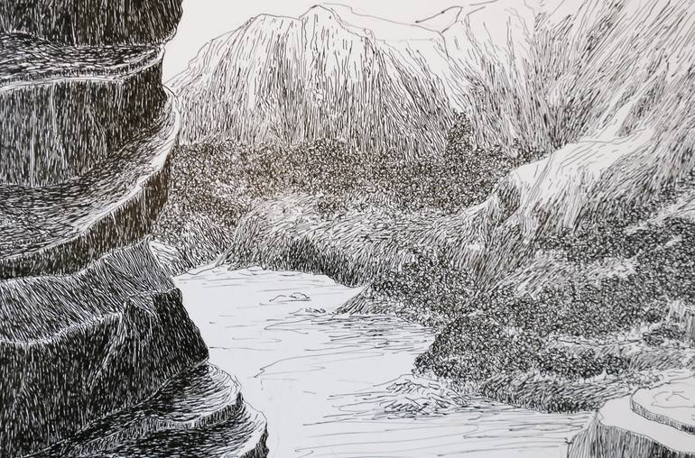 Original Black & White Landscape Drawing by Christophe Carton