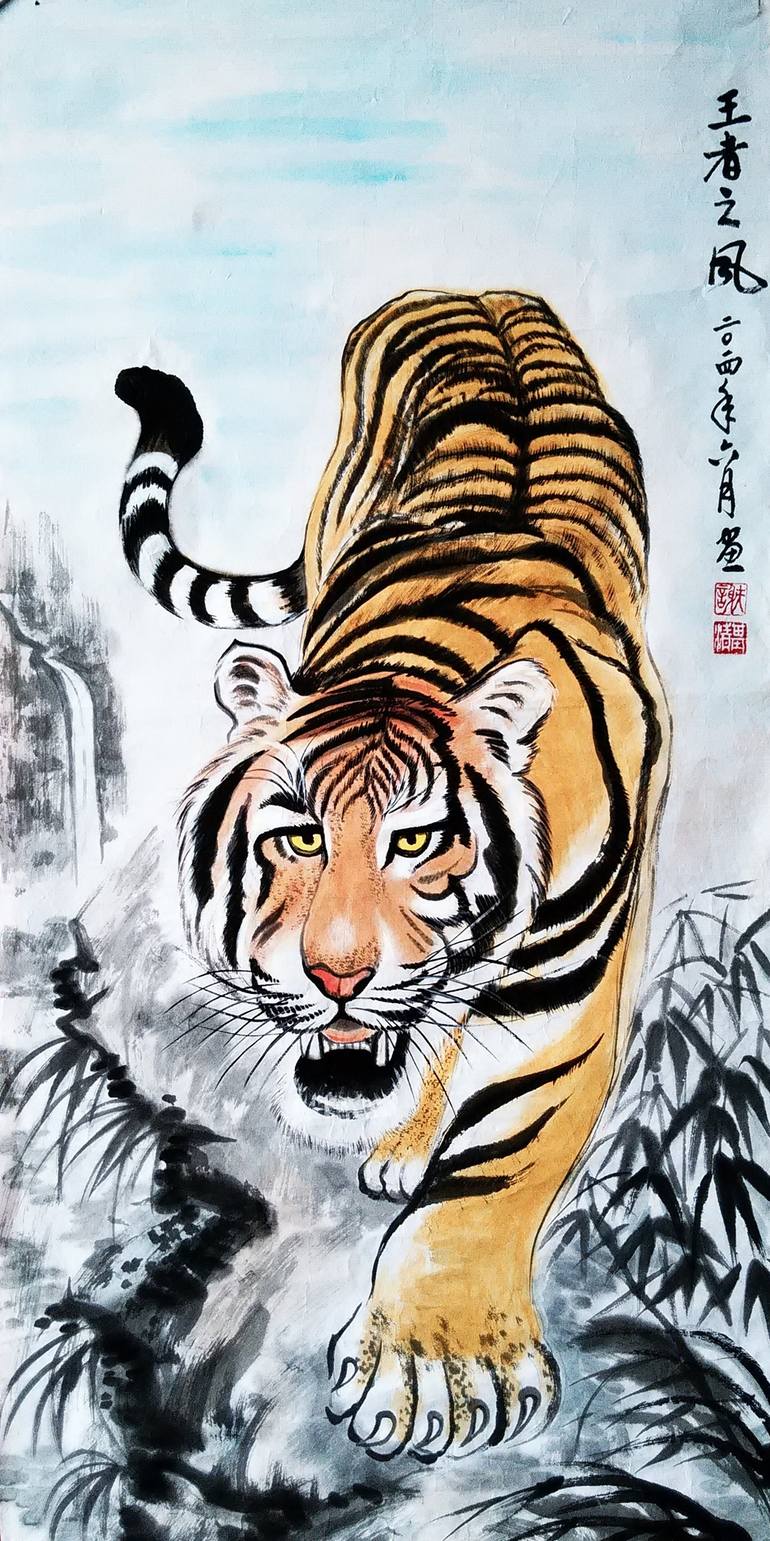 purely hand painted Chinese traditional painting tiger