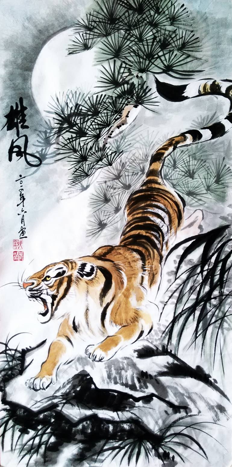 purely hand-painted】Chinese traditional painting —— tiger Painting by Jiqing Xie | Saatchi Art