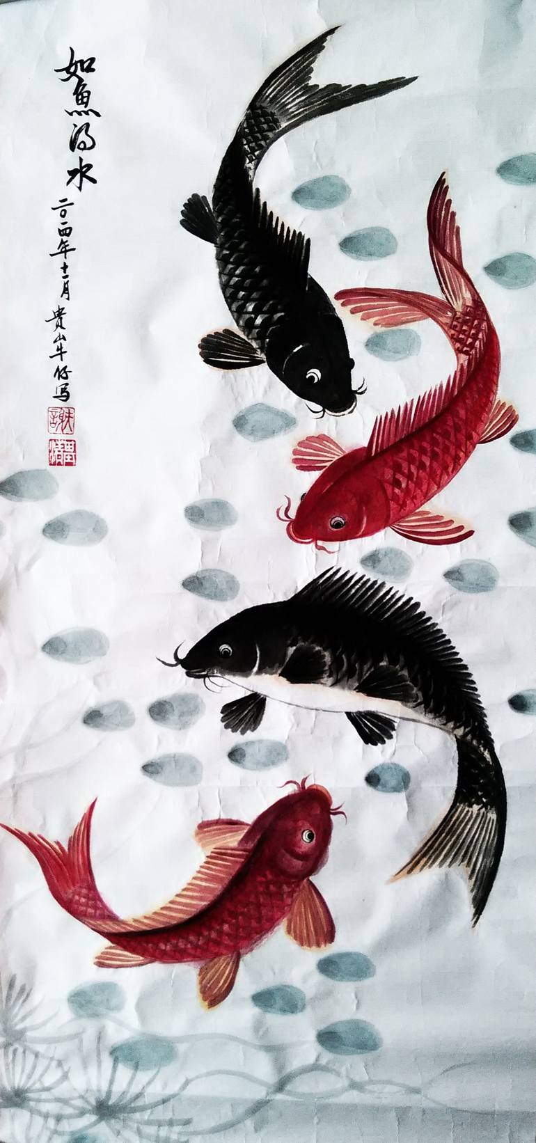 framed-original-chinese-painting-handpainted-fish-painting-traditional