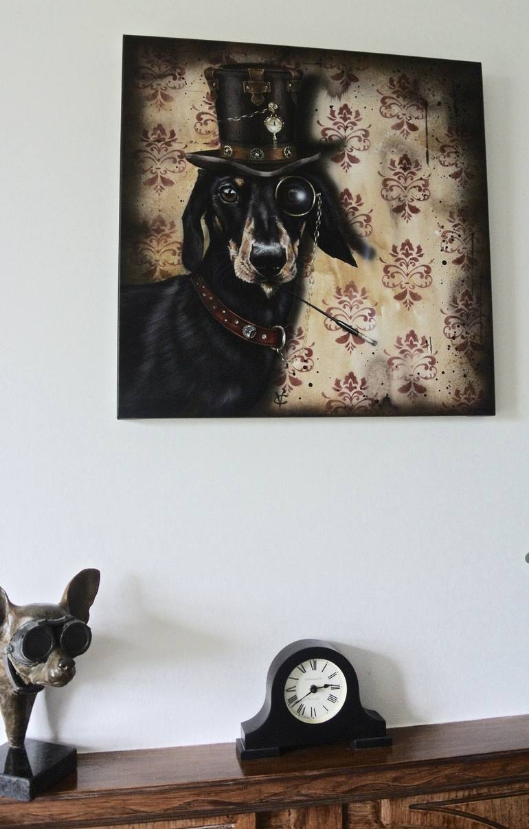 Original Surrealism Dogs Painting by Victoria Coleman