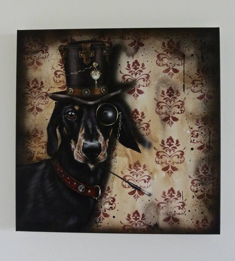 Original Surrealism Dogs Painting by Victoria Coleman