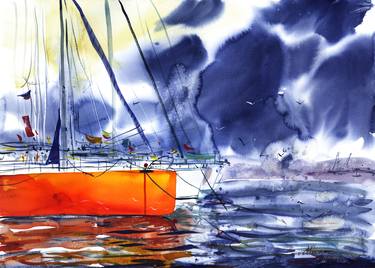 Orange yacht. Seascape thumb