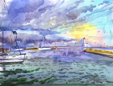 Odessa seascape with lighthouse. Ukrainian landscape thumb