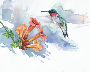 Hummingbird's Trumpet - Original Watercolor thumb