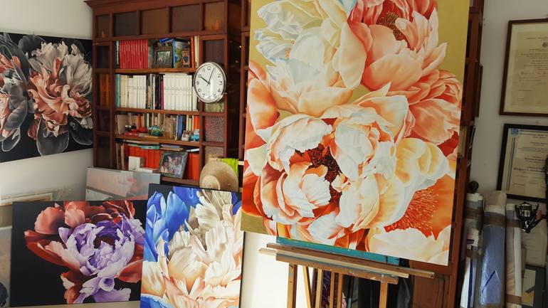 Original Expressionism Floral Painting by Luigi Maria De Rubeis