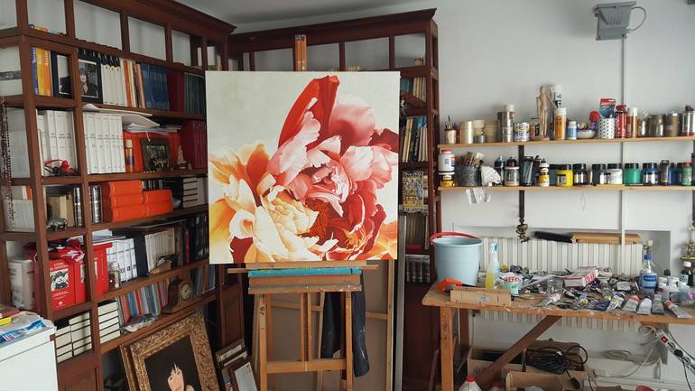 Original Expressionism Floral Painting by Luigi Maria de Rubeis