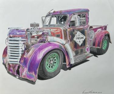 Original Photorealism Automobile Drawings by Vanessa Lawrence