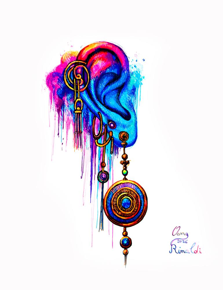 Original Abstract Drawing by Oana Rinaldi | Abstract Art on Paper | Ornament of Listening, 21 x 29 cm, colored pens on paper, 2026