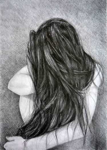 sad girl alone crying drawing