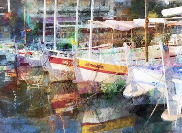 Print of Impressionism Boat Mixed Media by Richard FA White