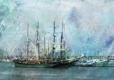 Print of Expressionism Sailboat Mixed Media by Richard FA White