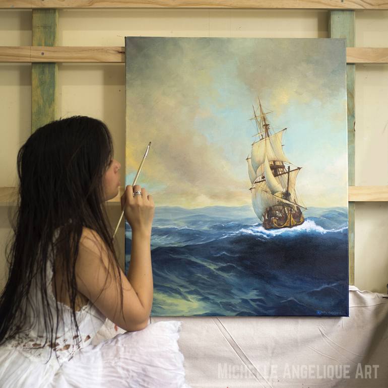 Original Figurative Ship Painting by Michelle Angelique