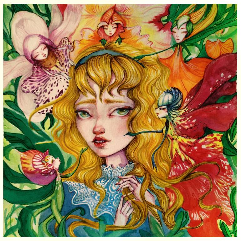 Alice & the flowers Painting by Josymar Arteaga