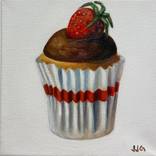 Strawberry Red Chevron Cupcake by JJ Galloway