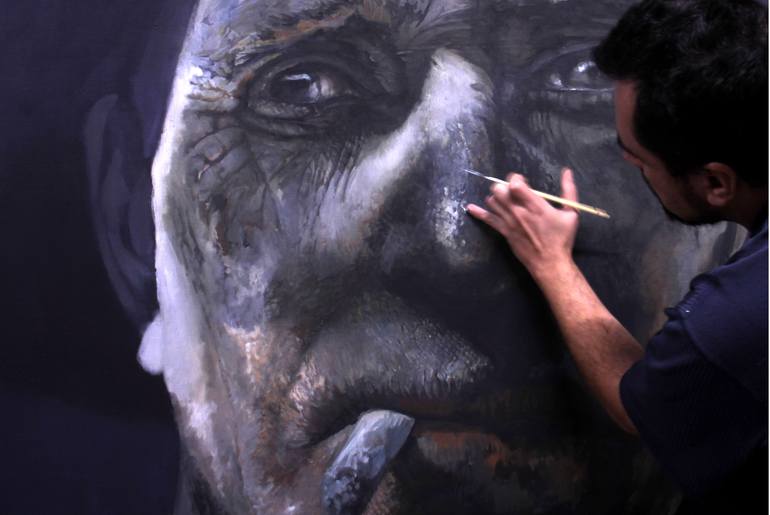Original Expressionism People Painting by Felipe Vásquez