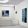 Interior of a swimming pool in turquoise oil paint.