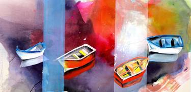 Original Abstract Boat Paintings by Poovi Art