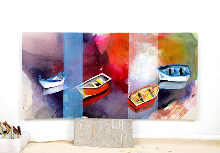 Original Abstract Boat Painting by Poovi Art